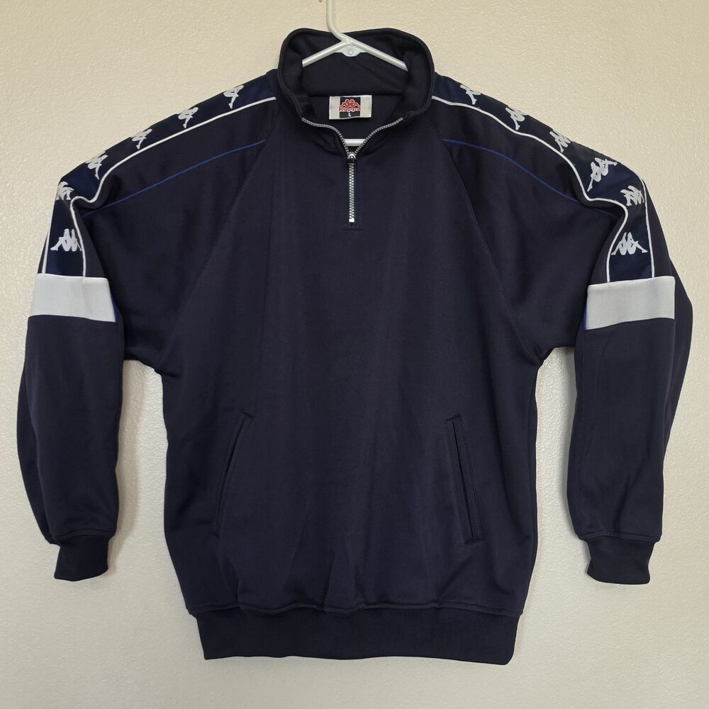 Kappa Soccer Track Jacket Mens Large Repeat Omini Logo Tape Pullover Quarter Zip